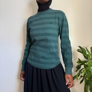 Vintage Volcom Striped thermal Long Sleeve Forest Green Grunge